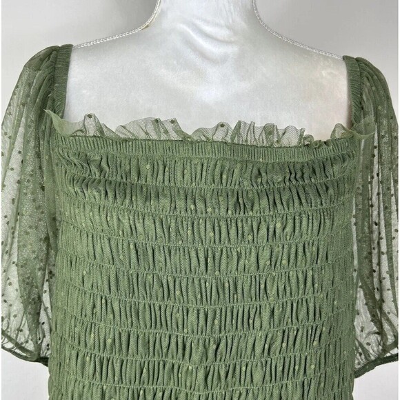 Torrid Dot Mesh Square Neck Smocked Top in Olive Green Plus Size 3X (22-24) - Picture 10 of 12